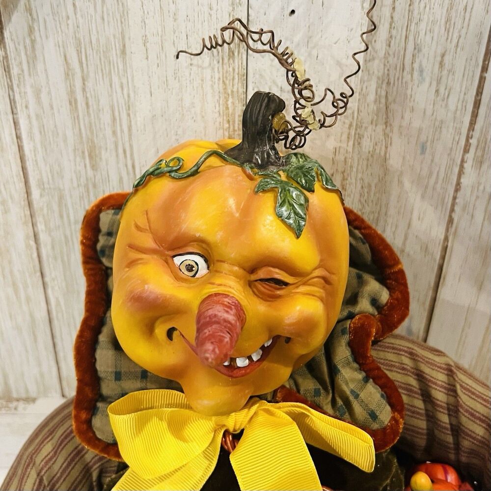 Vintage Winward Holidays Halloween Pumpkin Doll Shelf Sitter Witch 18”